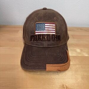 Top of the World Mens Freedom American Flag Brown Distressed Baseball Cap Hat